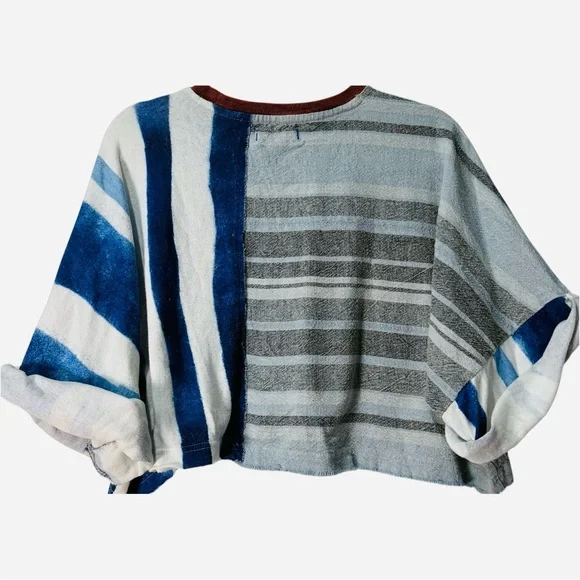 We The Free People Billie Tee / Blue Striped Oversized Slouchy Crop Top Medium - Picture 5 of 7